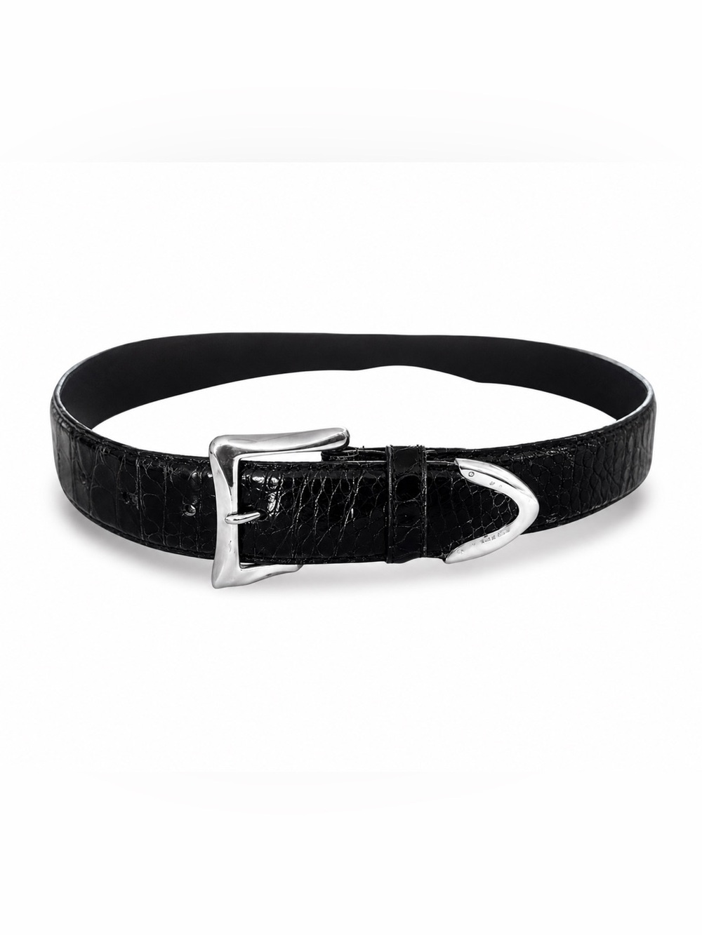 J & M DAVIDSON Black Leather Belt With Sterling Silver Details